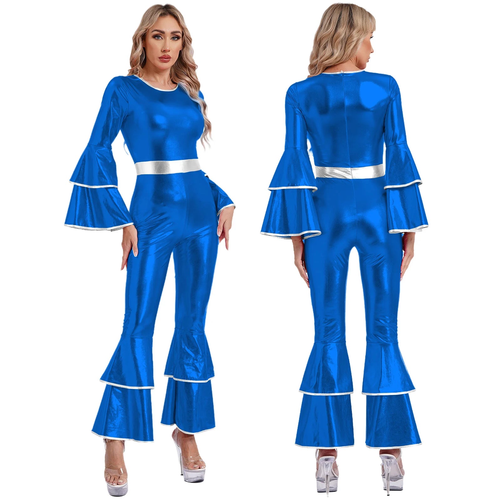 Women's Metallic Disco Jumpsuit | One Shoulder | Bell Bottom