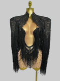 Sparkly Rhinestone Sequin Tassel Dress & Jacket — 2‑Piece Performance Set