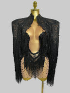 Sparkly Rhinestone Sequin Tassel Dress & Jacket — 2‑Piece Performance Set