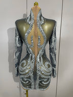 Rhinestone Mesh Long Sleeve Mini Dress | Sparkle | Stage