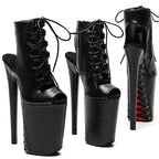 Snakeskin Open-Toe Platform Ankle Boots – 9-Inch Pole Dance Heels, Black