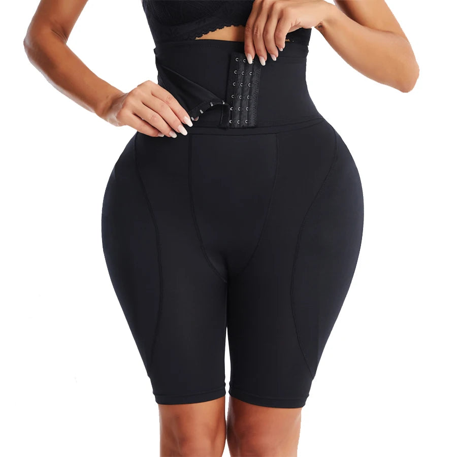 Hip & Butt Enhancer Padded Shapewear Shorts — High Waist Butt Lifter | Skin & Black