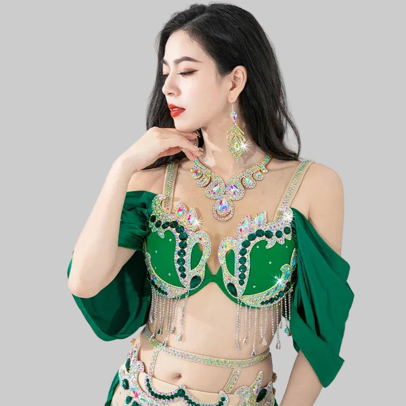 Belly Dance Rhinestone Jewelry Set - Iridescent Necklace & Earrings