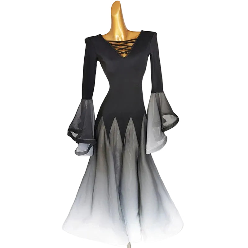 Ombre Ballroom Dress | Lace-Up Back | Bell Sleeves | 3 Colors