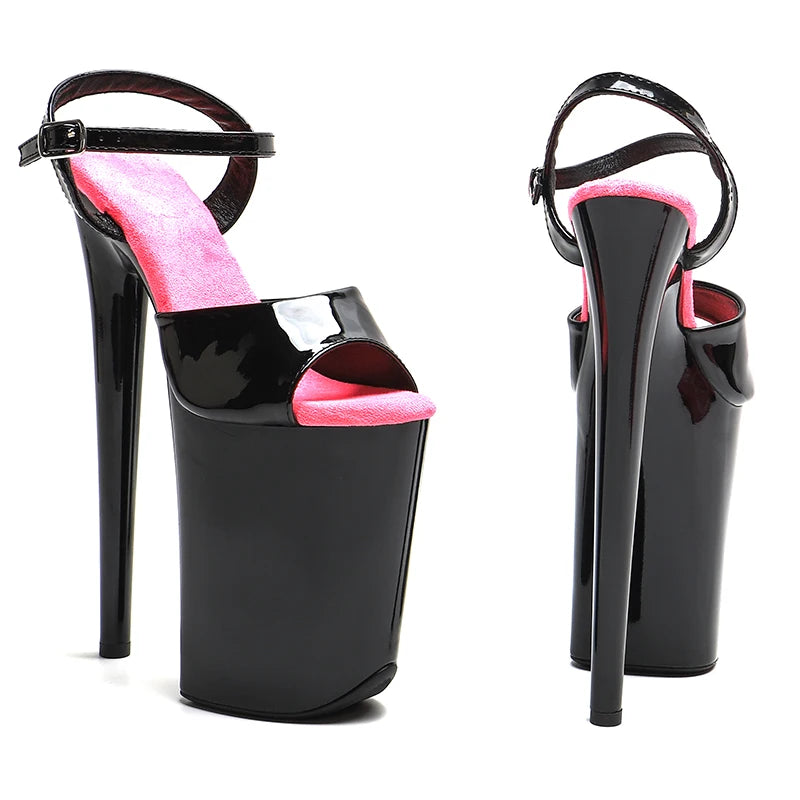 9-Inch Patent Platform Heels - High-Shine Slip-On Sandals