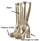 Platform Knee-High Boots | Square Toe Side Zip | 12cm Heel | Sizes US 5–15