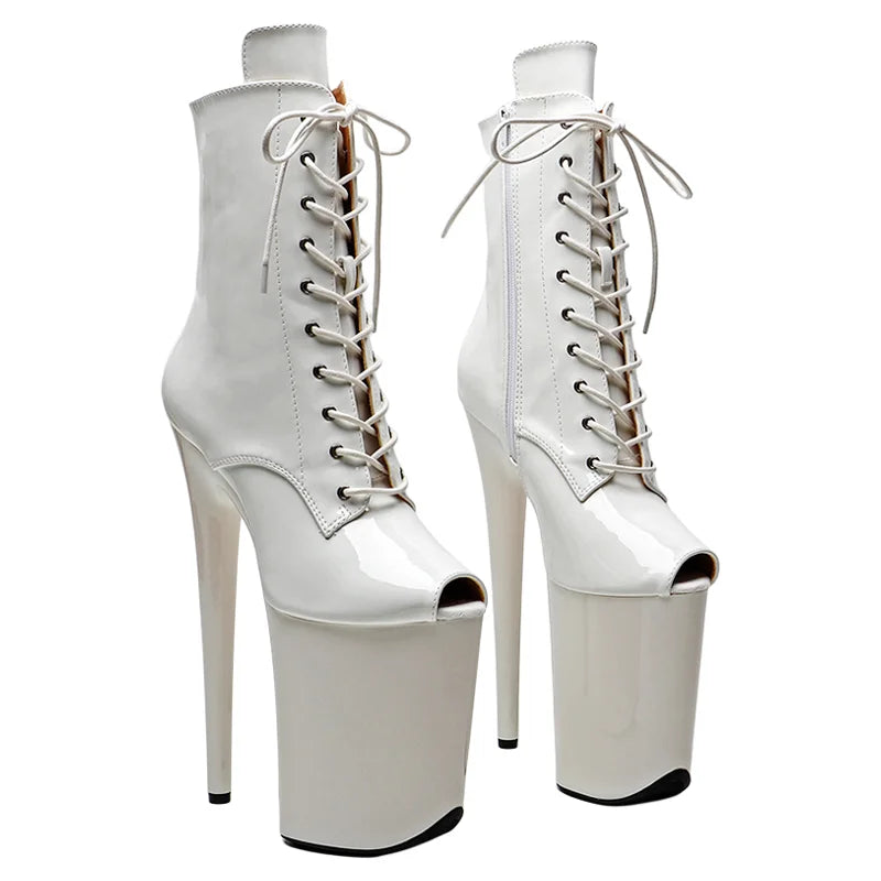 9-Inch Glitter Platform Ankle Boots - Open Toe High Heel Performance Boots