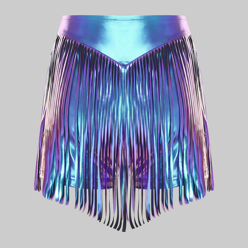 Metallic Fringe Performance Shorts - High Waist Stage Dance Hot Pants