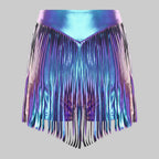 Metallic Fringe Performance Shorts - High Waist Stage Dance Hot Pants