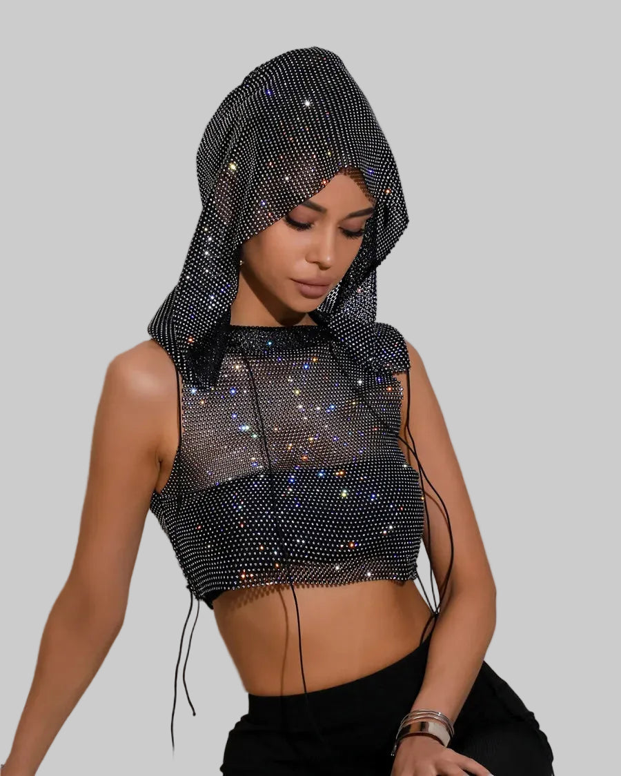 Crystal Mesh Hooded Tank Top - Sheer Performance Cami