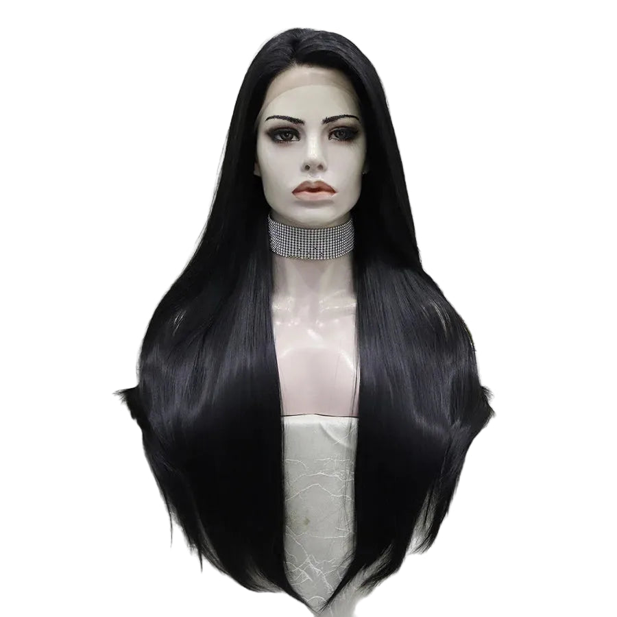 26" Off-Black Long Straight Lace Front Wig – Natural Black