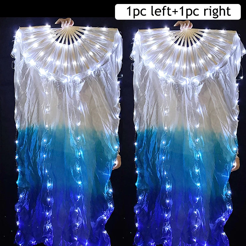 LED Belly Dance Fans - 1.5M Lace Performance Fans with Lights (Pair)