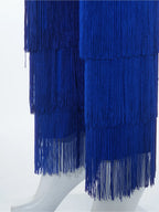 Fringe Tassel Latin Dance Pants | Rhinestone Waist | Straight Leg