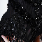 Sexy Mesh Sheer Black Rhinestone Bodysuit