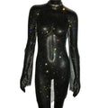 Rhinestone Fishnet Mini Dress - Long Sleeve Sheer Party Dress