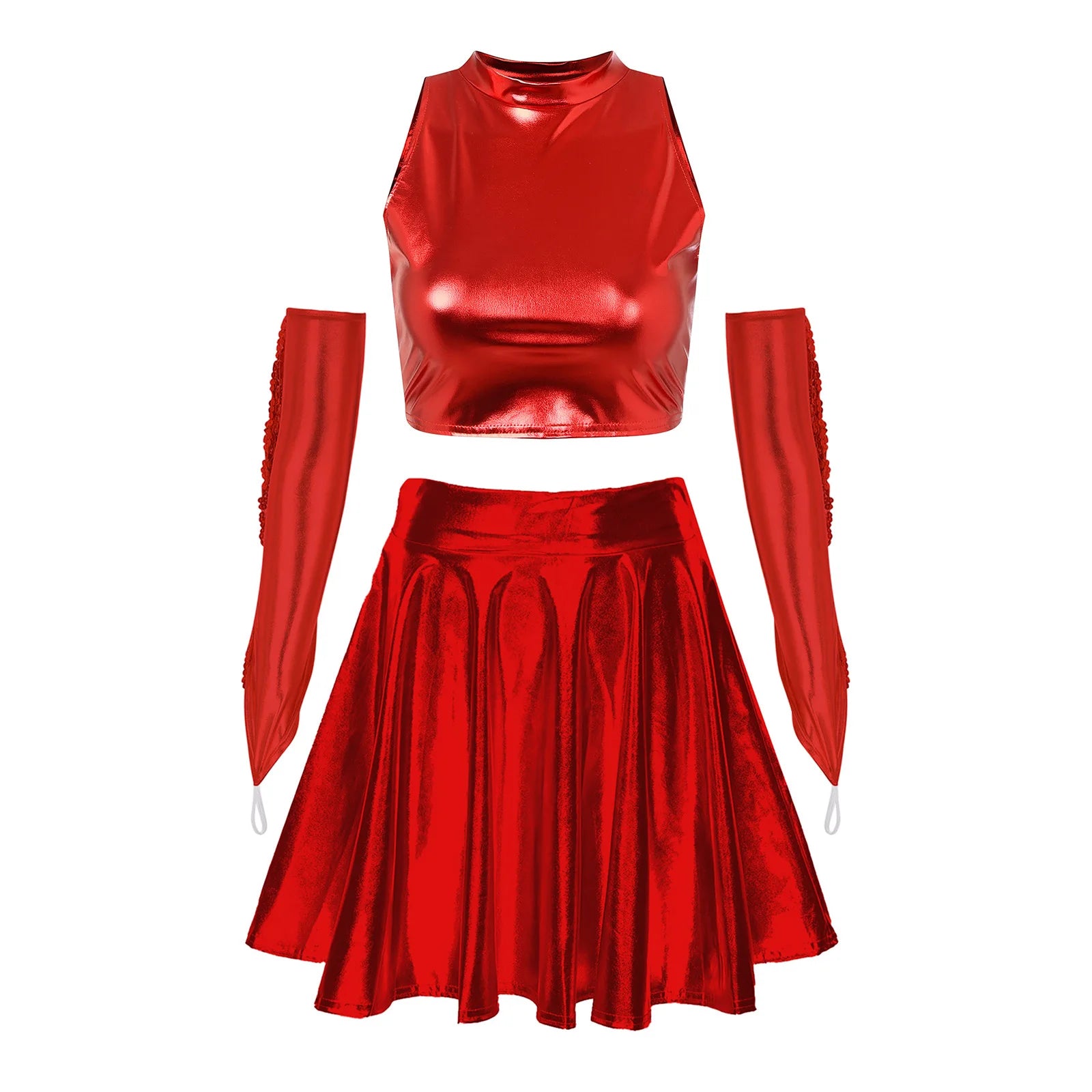Holographic 3-Piece Set | Crop Top, Skirt & Gloves