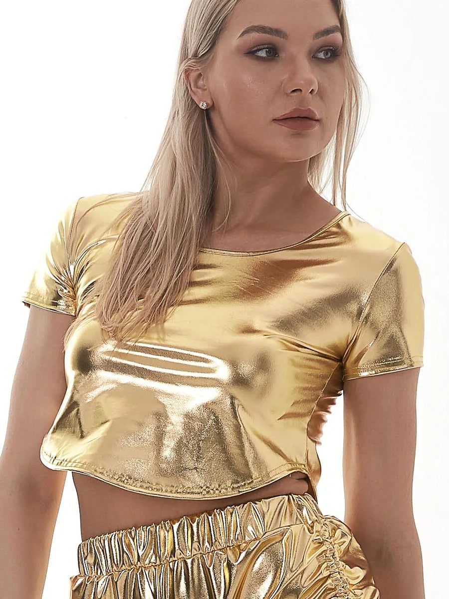 Holographic Metallic Crop Top | Short Sleeve | 8 Colors