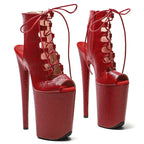 9-Inch Snake Print Ankle Boots - Open Toe Platform Dance Boots