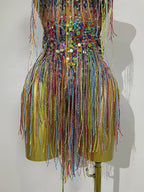 Rhinestone Sequin Tassel Bodysuit | Colorful | XS–XL