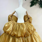 Gold Puffy Cape Gown | Drag Pageant Dress | 2M Train | S–XXL