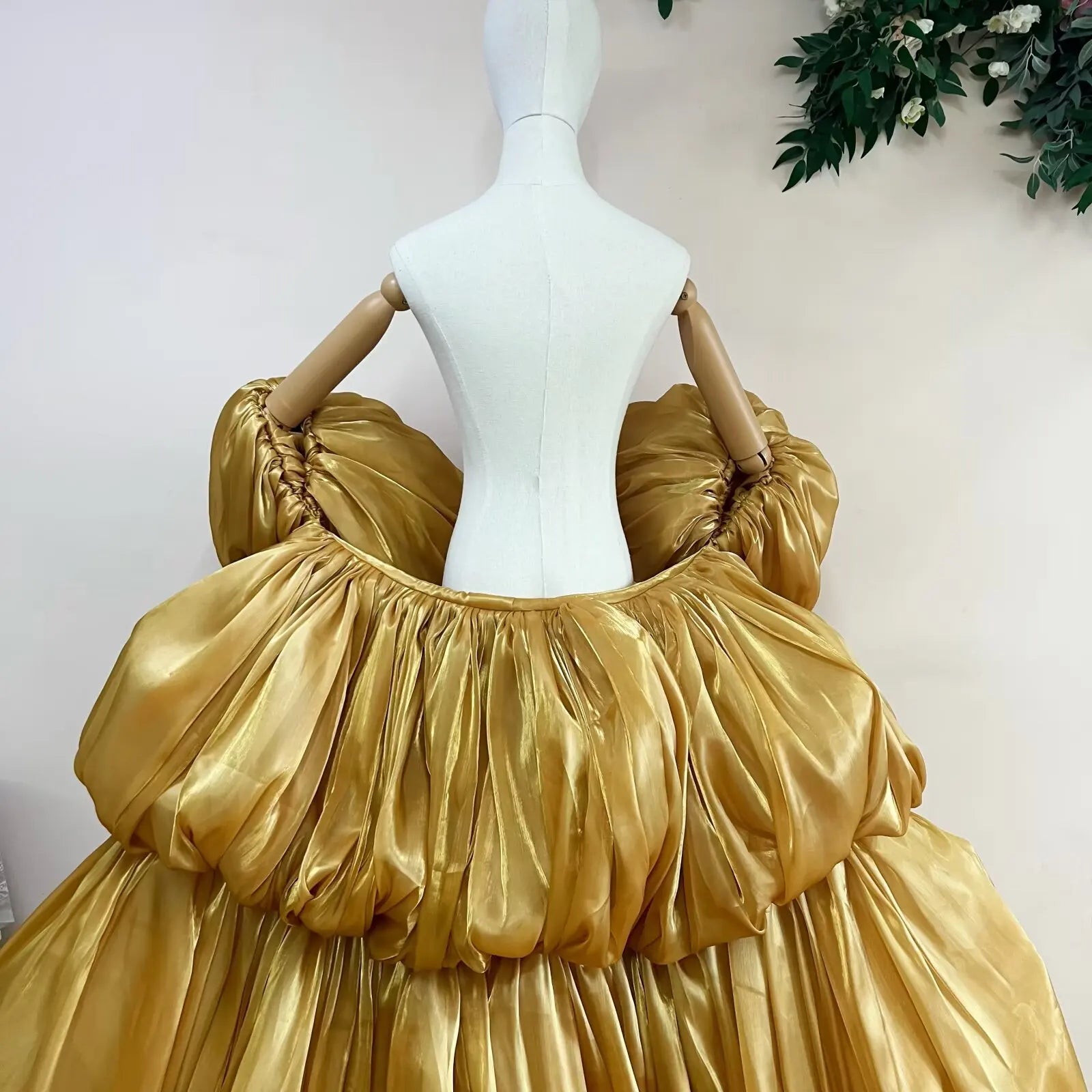 Gold Puffy Cape Gown | Drag Pageant Dress | 2M Train | S–XXL
