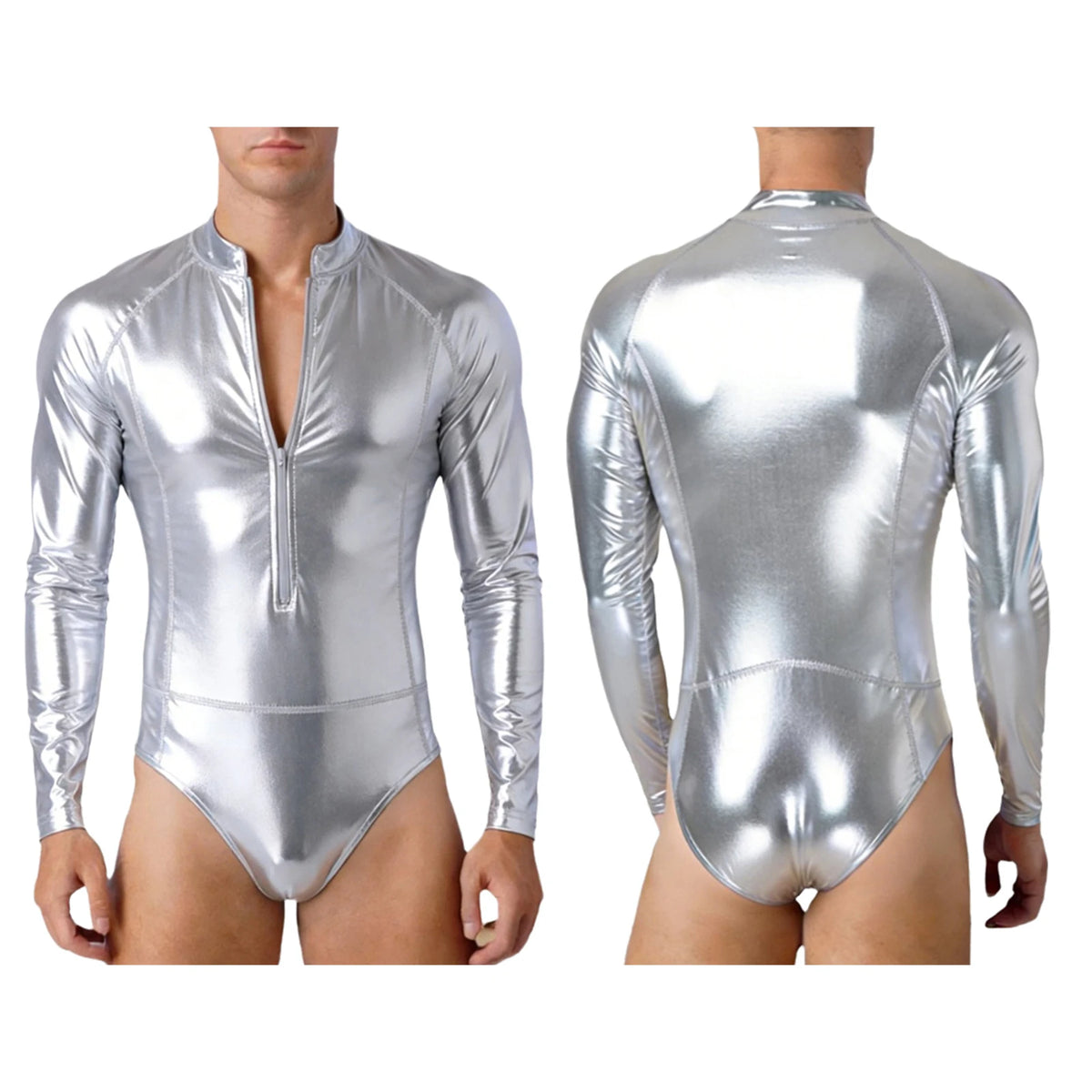 Men's Metallic Bodysuit | Zip Front