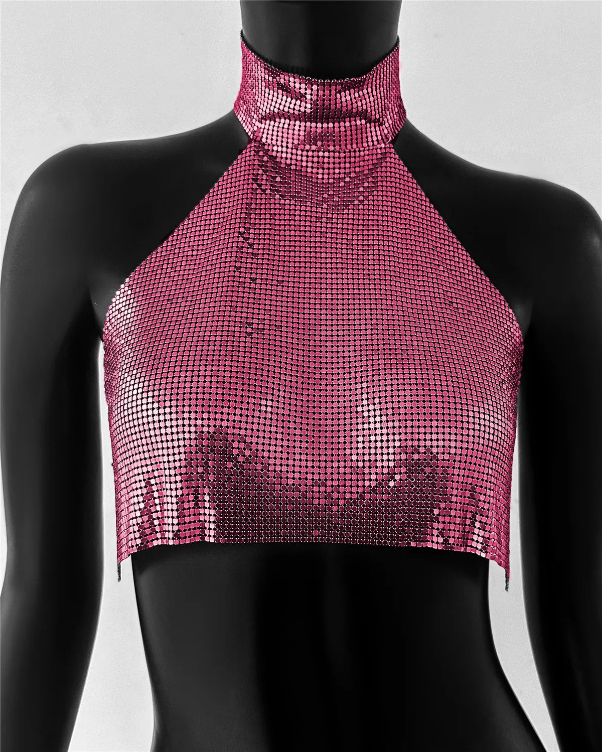 Metal Sequin Halter Crop Top