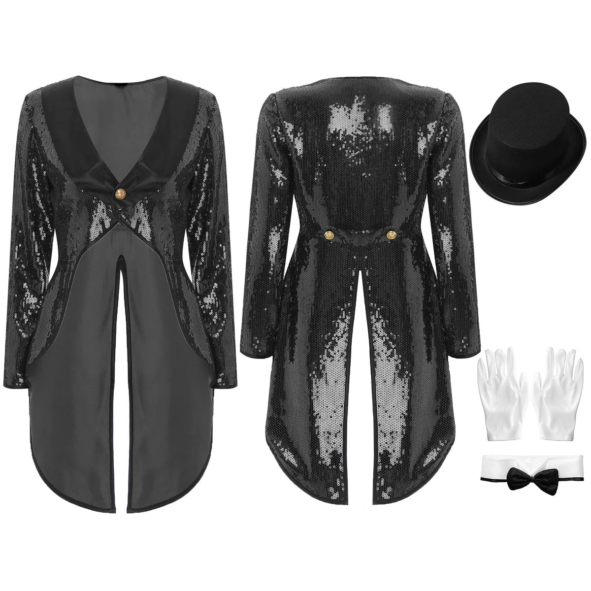 Sequin Tailcoat Set | Magician & Showgirl | Hat, Collar & Gloves