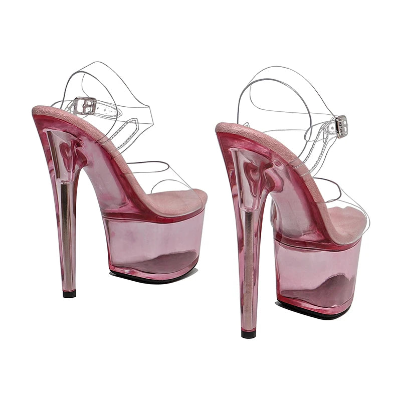 17CM Clear Platform Pole Dance Heels - Transparent Exotic Dancer Sandals
