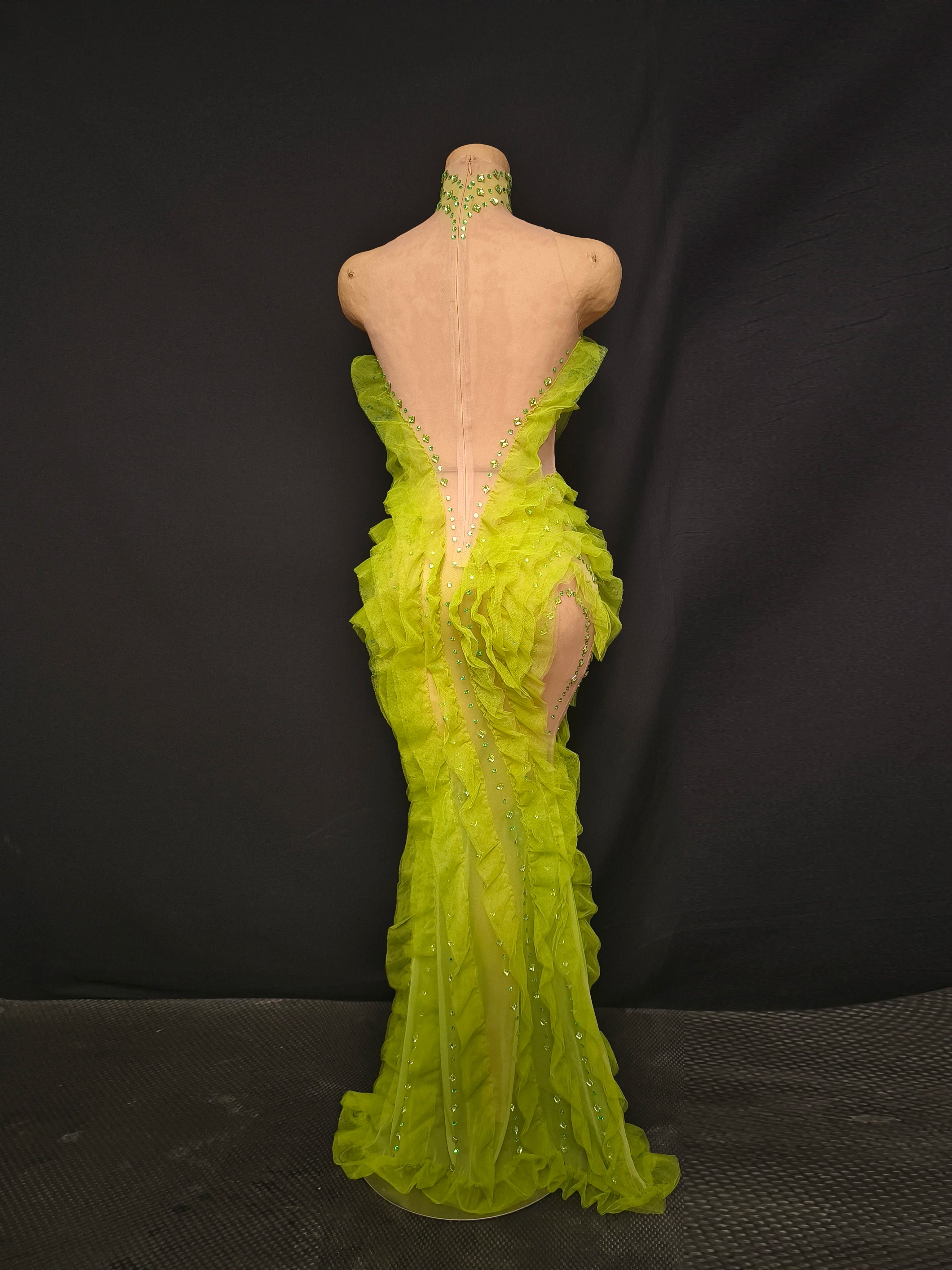 Rhinestone Mesh Ruffle Gown | Floral | Pageant