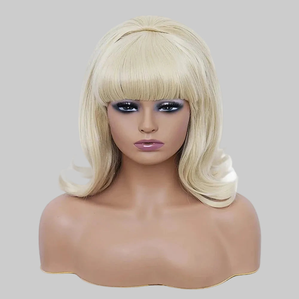 Retro Glam Pink Updo Wig - 60s Beehive & 70s Pinup Synthetic Wig (12 Inches)
