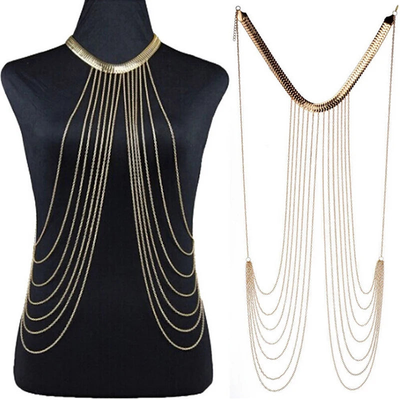 Golden Cascade Tassel Body Chain
