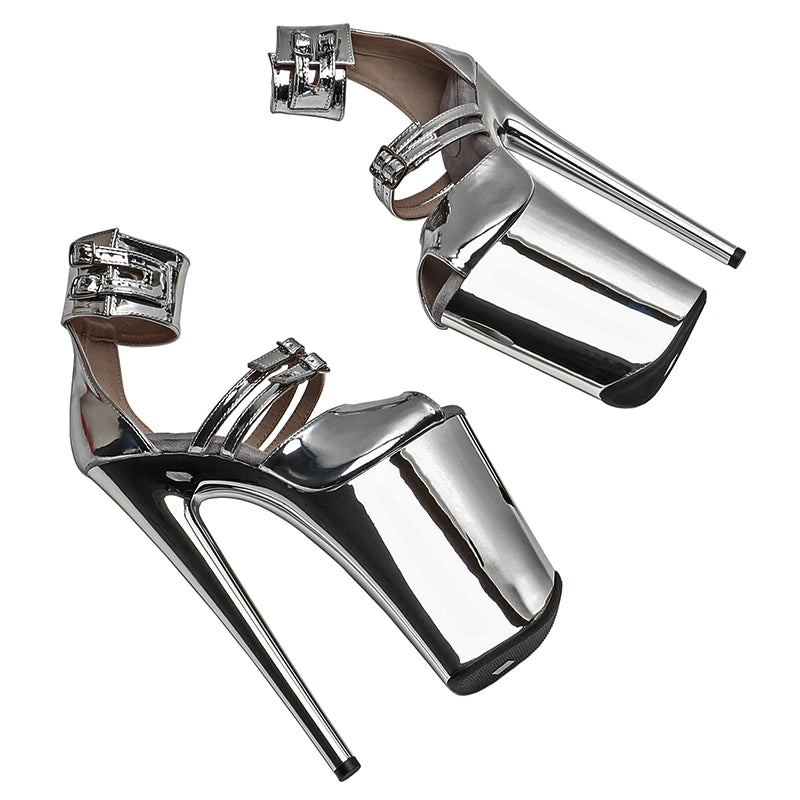 9-Inch Metallic Platform Sandals - Slip-On Dance Heels