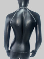 Rhinestone Tassel Halter Crop Top - Backless Chain V-Neck Festival Top