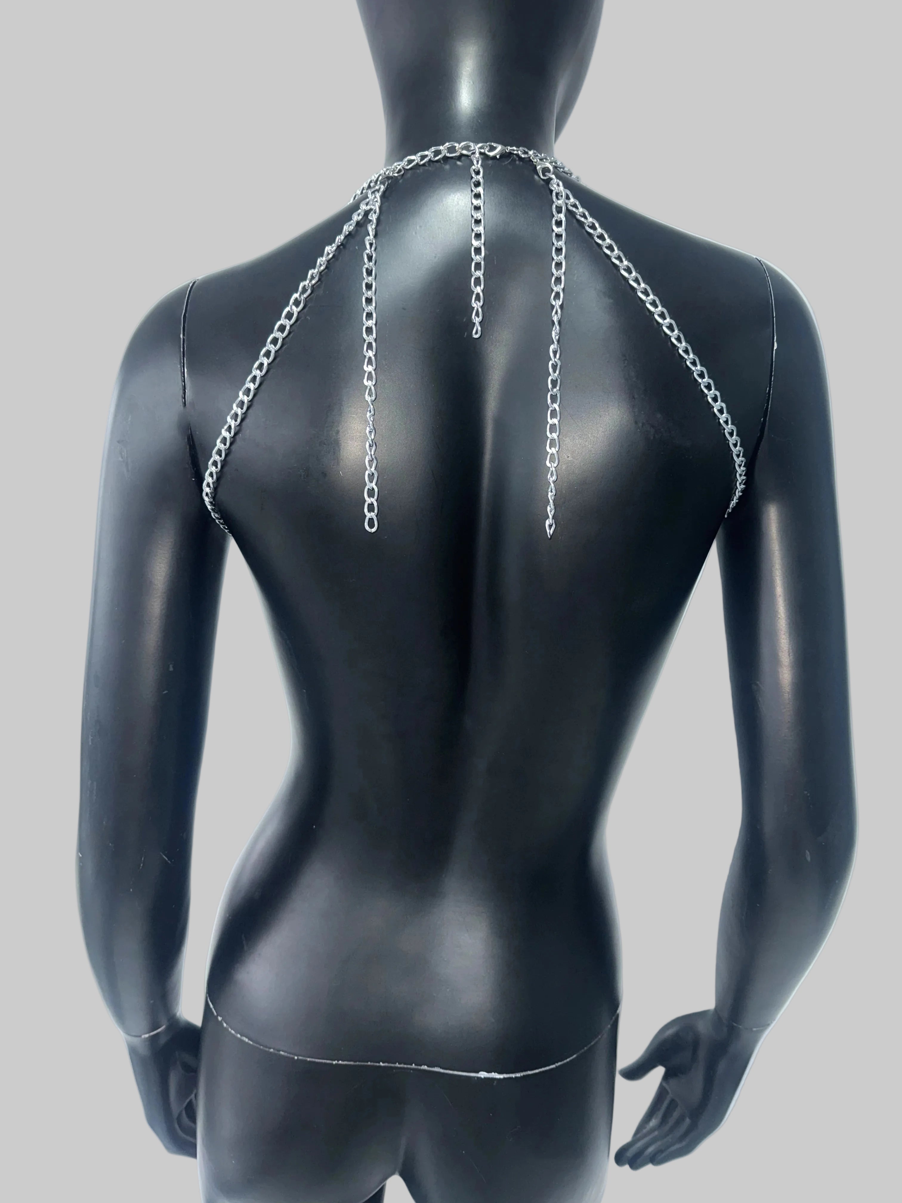 Rhinestone Tassel Halter Crop Top - Backless Chain V-Neck Festival Top