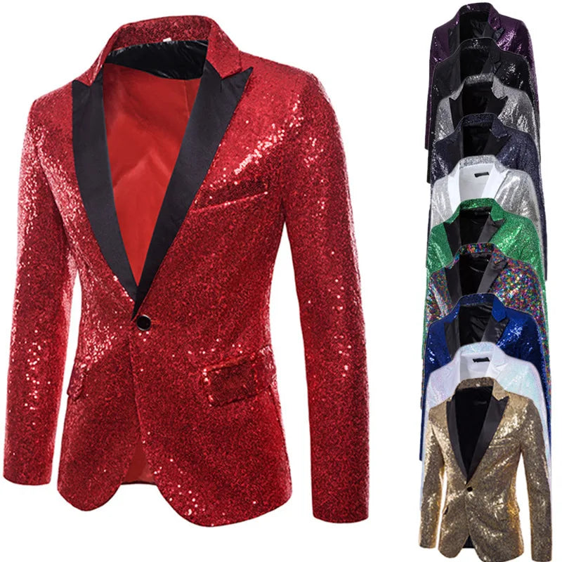 Men's Sequin Blazer | Shawl Collar | Stage & Performance | 14 Colors