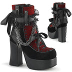 Gothic Chain Platform Ankle Boots | Lace-Up & Bow | Black & Red