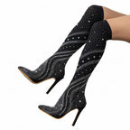Crystal Diamond Stretch Sock OTK Boots | Stiletto | 11.5cm Heel