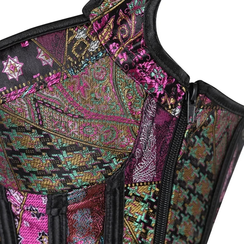 Satin Floral Overbust Corset | Straps | 12 Colors