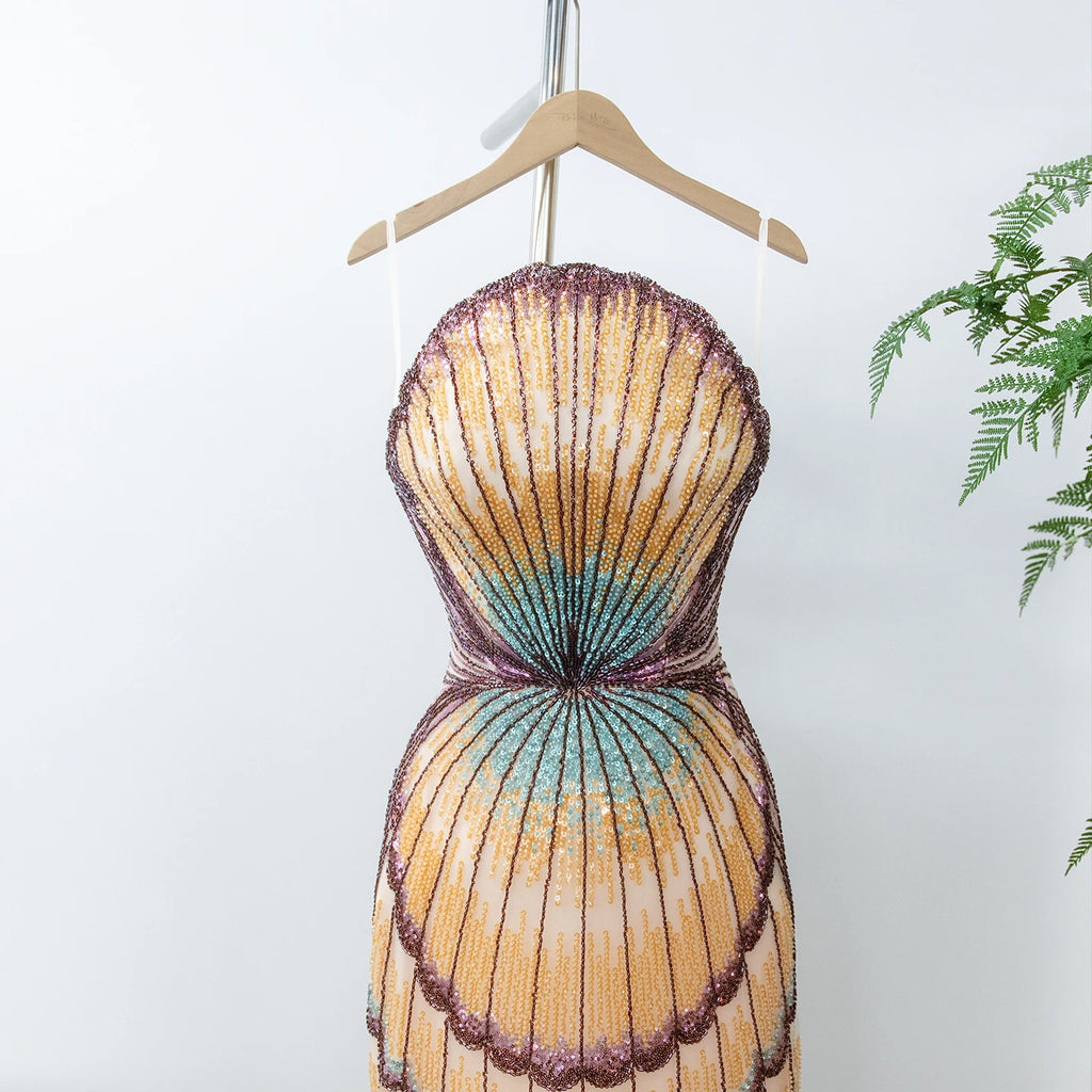 Beaded Strapless Gown | Layered Skirt & Jacket Option | Gold & Purple