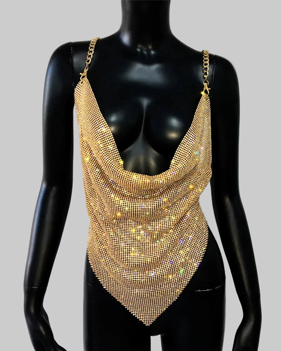 Sequin Diamond V-Neck Camisole - Backless Sling Top
