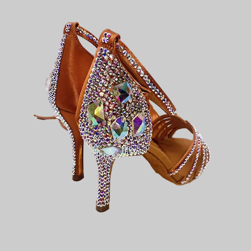Dazzling Rhinestone Latin Dance Shoes - Custom Heel Heights & Soft Sole (Satin Upper)