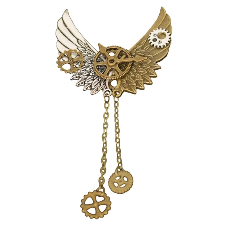 Steampunk Wings & Gears Brooch | Lapel Pin