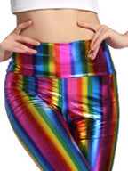Rainbow Stripe Leggings | Faux Leather High Waist