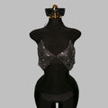 Rhinestone Mesh V-Neck Halter Crop Top