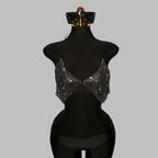 Rhinestone Mesh V-Neck Halter Crop Top