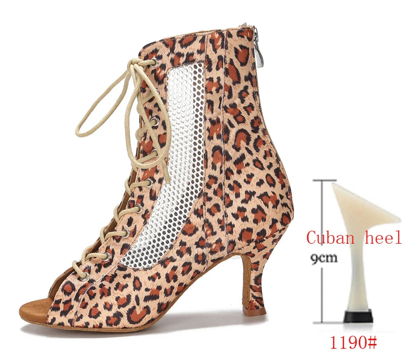 Lace-Up Mesh Dance Boots | Latin & Jazz | Multi-Heel