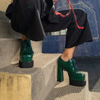 Hoof Heel Double Platform Pumps — Punk Buckle Strap Stage Shoe
