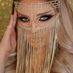 Dazzling Rhinestone Fringe Face Mask - Showgirl, Festival & Performance Accessory