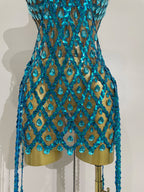 Beaded Fringe Lattice Two-Piece Set | Bra & Mini Skirt | Belly Dance